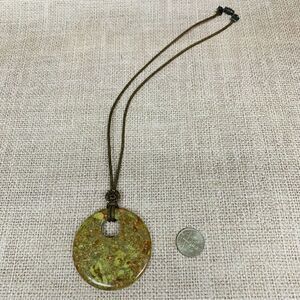 Unakite Pendant Brown Cord Necklace‎